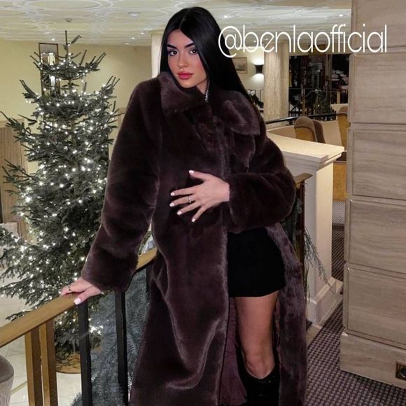 NWT RARE LONG FAUX FUR COAT ZARA CHOCOLATE BROWN - Picture 3 of 12